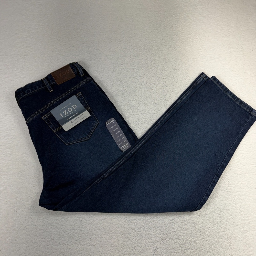 IZOD Jeans Classic Fit Straight 100% Cotton Denim Blue Jeans 42x32 (Fit 41.5x32)